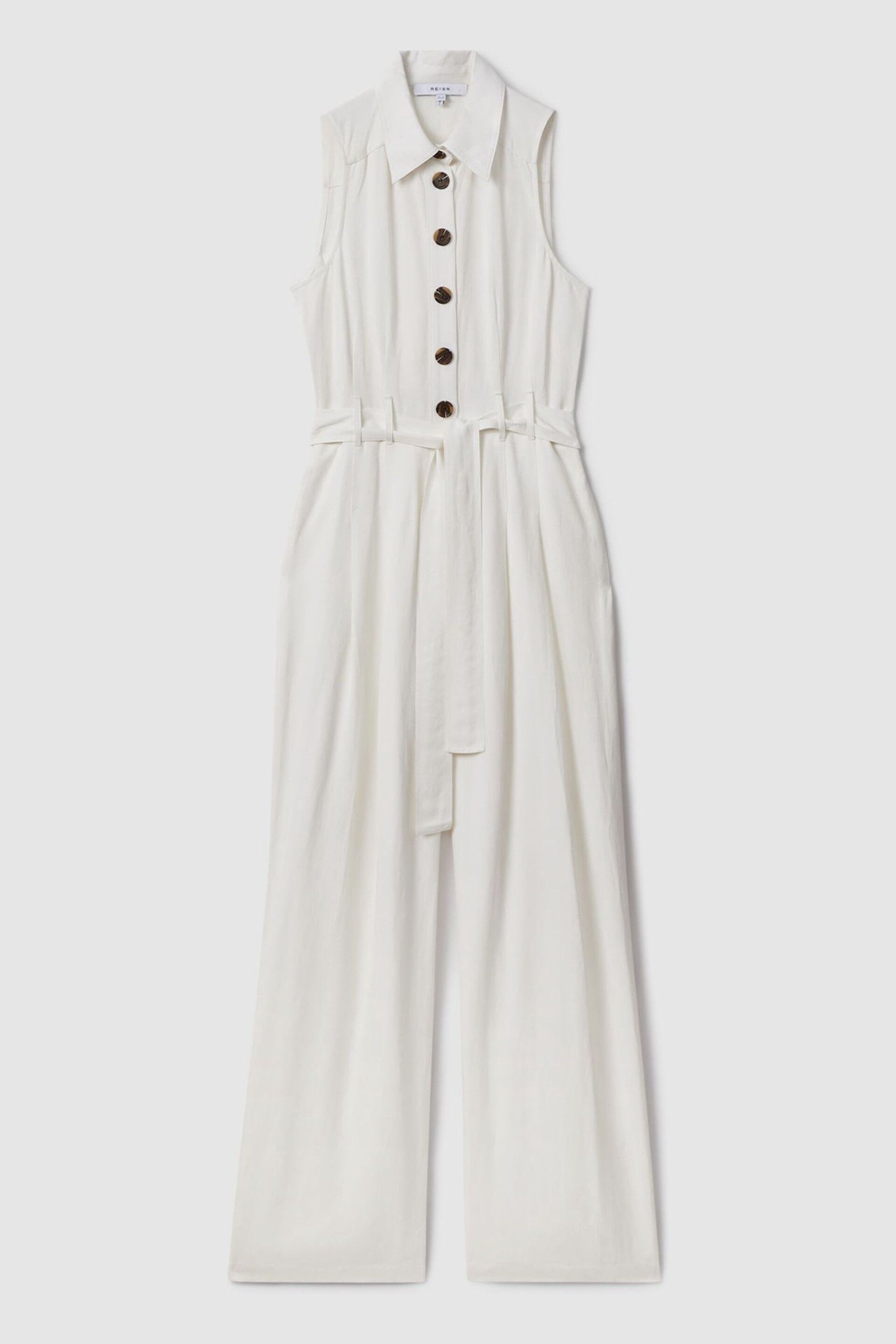 Reiss White Perla Petite Belted Wide Leg Jumpsuit - Image 2 of 7