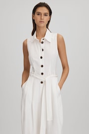 Reiss White Perla Petite Belted Wide Leg Jumpsuit - Image 3 of 7