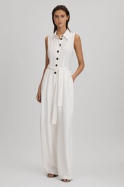 Reiss White Perla Petite Belted Wide Leg Jumpsuit - Image 4 of 7
