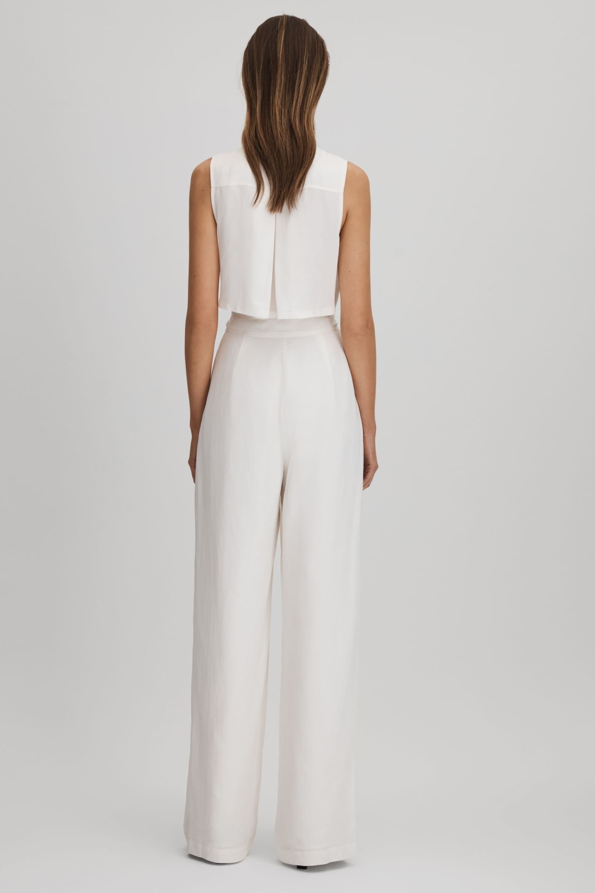 Reiss White Perla Petite Belted Wide Leg Jumpsuit - Image 5 of 7