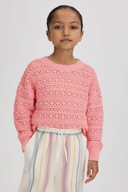 Reiss Pink Isobel Junior Crochet Crew Neck Jumper - Image 1 of 6