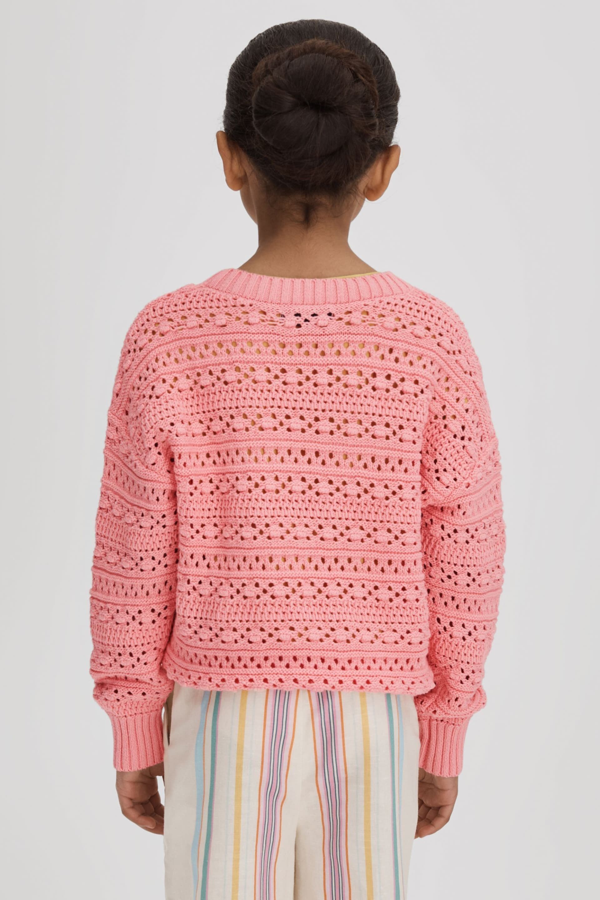 Reiss Pink Isobel Junior Crochet Crew Neck Jumper - Image 5 of 6