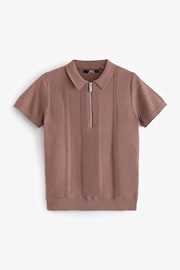 Berry Red Short Sleeve Zip Texture Polo Shirt (3-16yrs) - Image 1 of 3