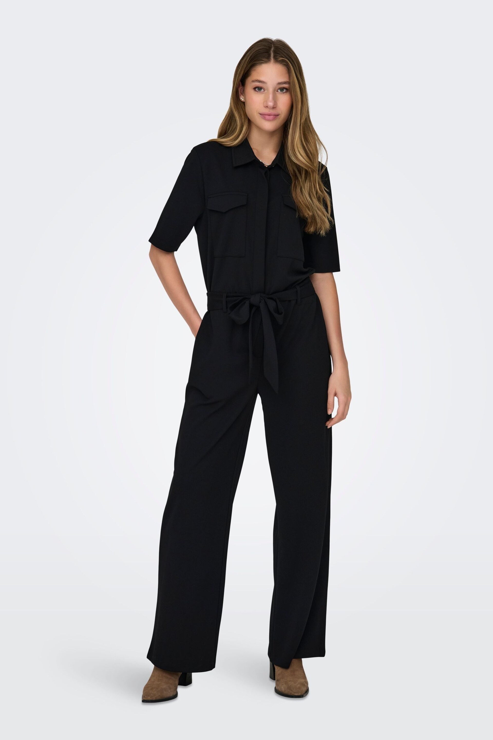 JDY Black Utility Button Up Short Sleeve Jumpsuit - Image 3 of 5