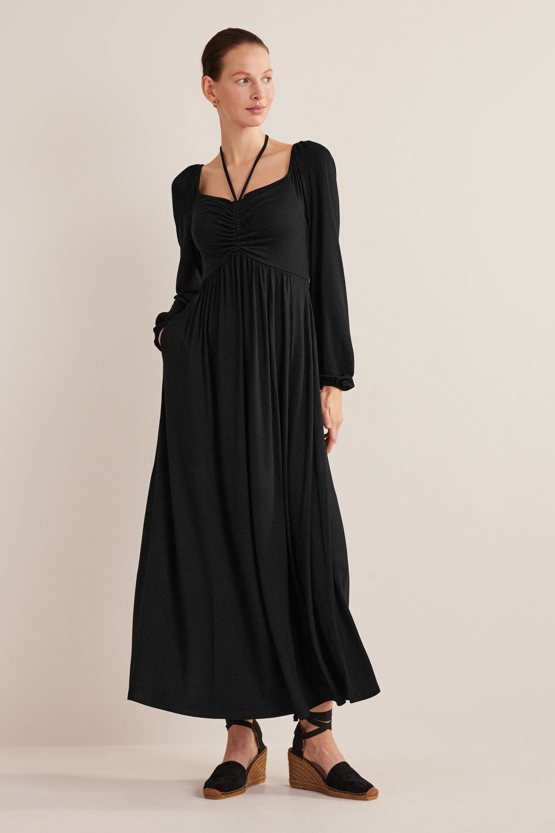 Buy Boden Black Tie Detail Jersey Maxi Dress from Next Luxembourg
