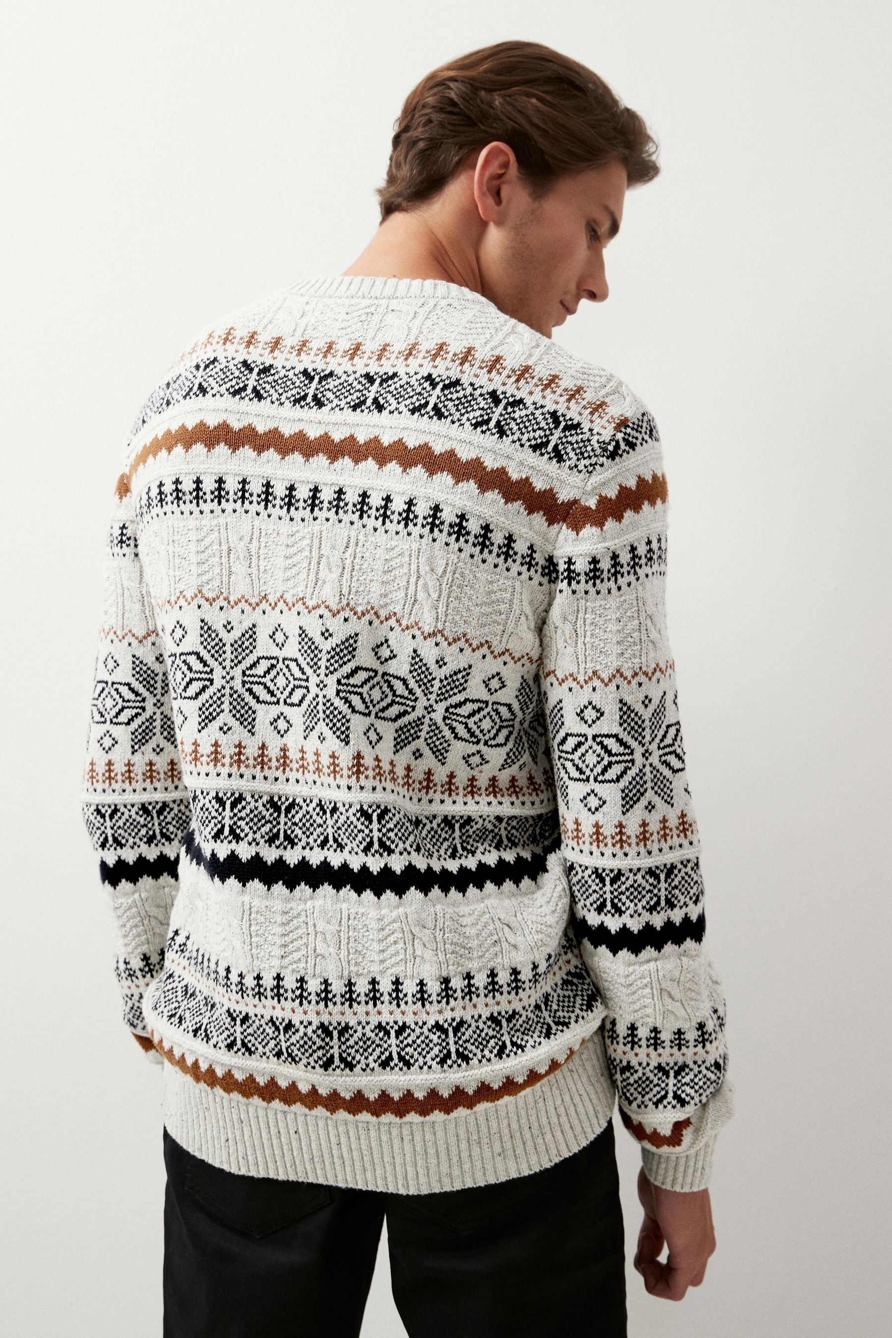 Buy Ecru Snowflake Crew Neck Regular Knitted Christmas Jumper from Next Luxembourg