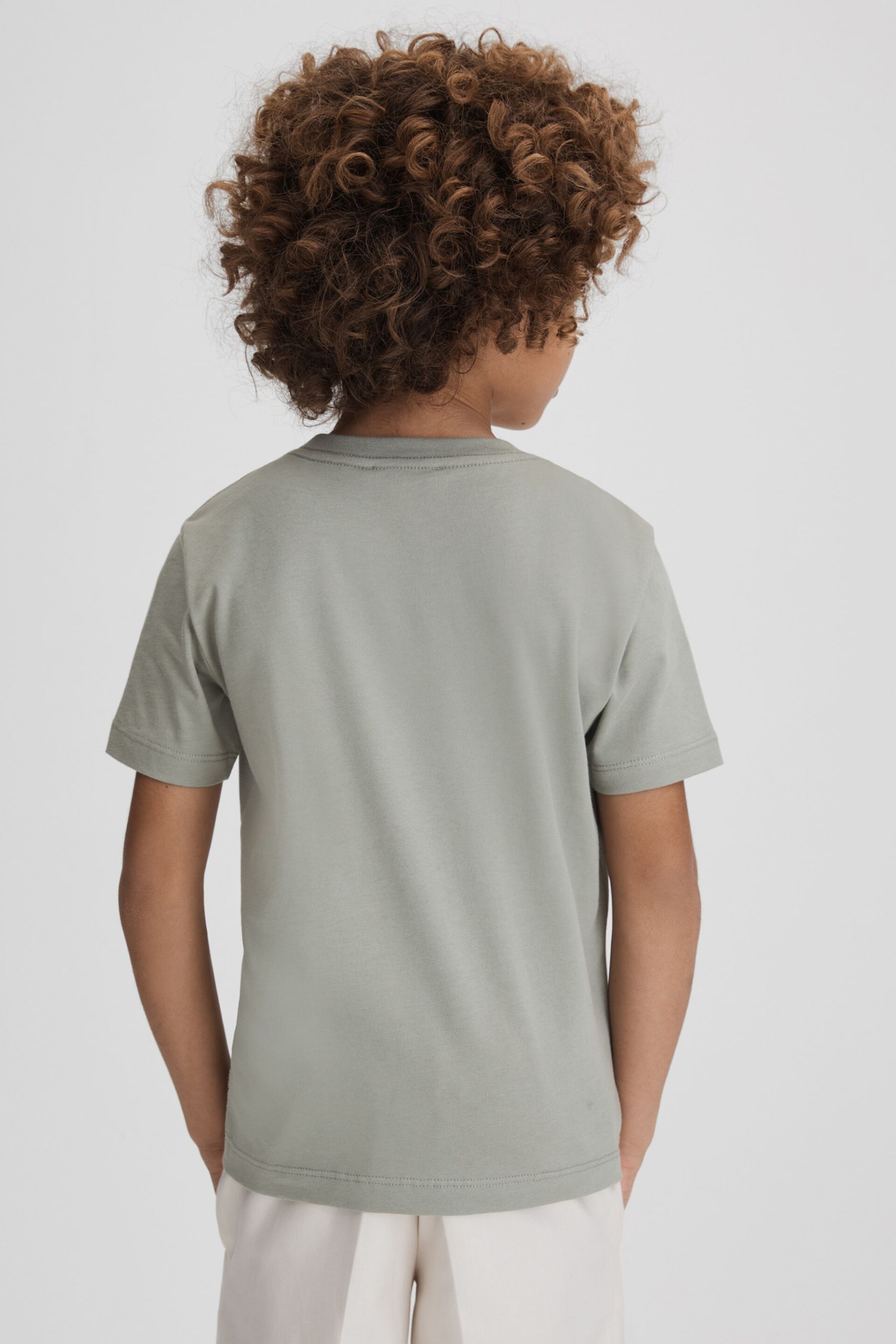 Reiss Pistachio Jude Teen Cotton Crew Neck T-Shirt - Image 5 of 6