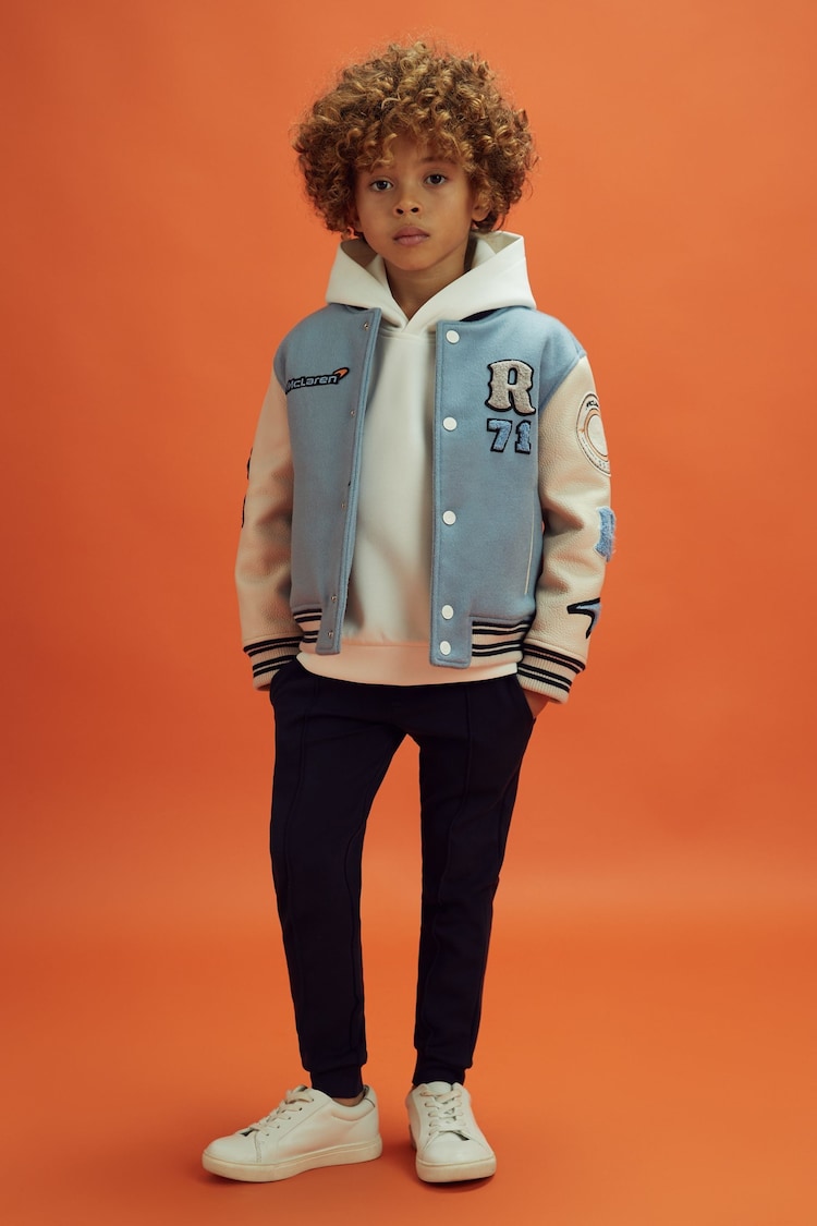 Reiss x McLaren F1 Team Airforce Blue/Ecru 9-13 yrs McLaren F1 Leather Varsity Jacket - Image 1 of 10