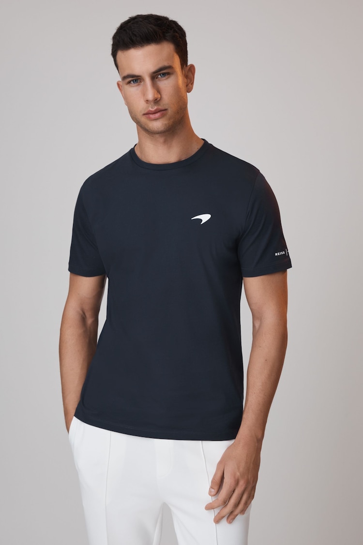 Reiss x McLaren F1 Team Airforce Blue McLaren F1 Mercerised Cotton Crew Neck T-Shirt - Image 1 of 6