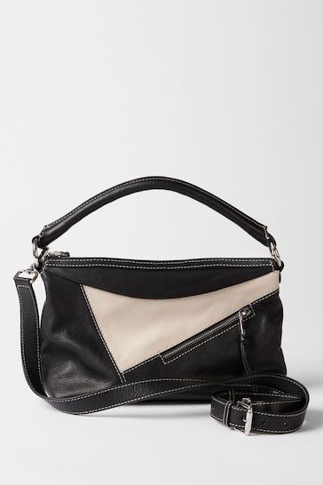 Mint Velvet Black Patchwork Leather Crossbody Bag