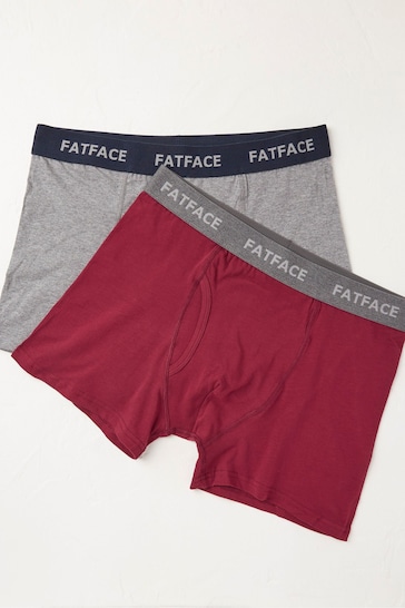 FatFace Burgundy Red Plain Boxers 2 Pack