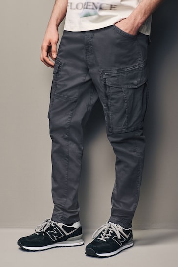 Charcoal Grey Slim Fit Zip Detail Stretch Cargo Shorts
