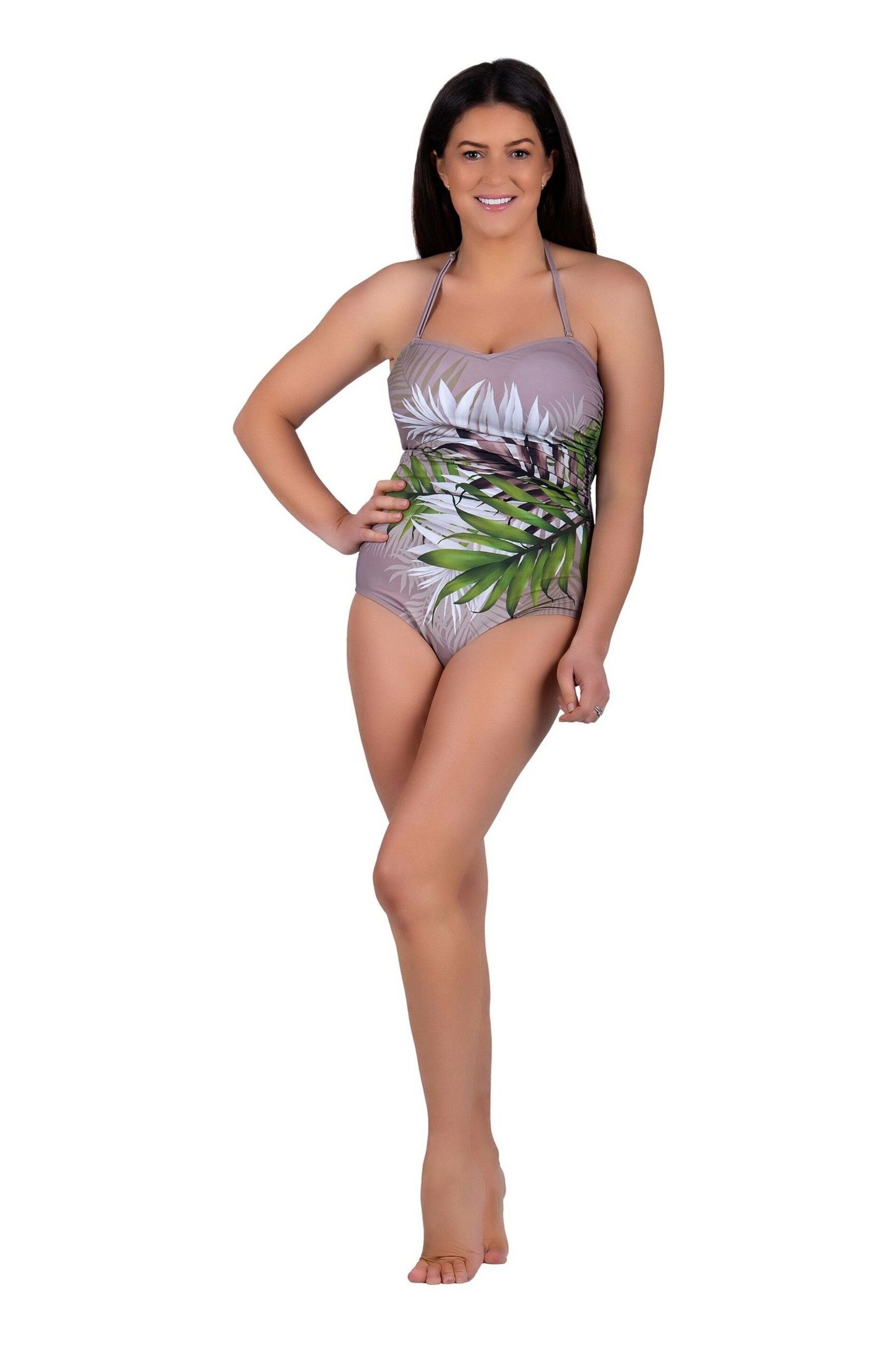 Seaspray Green Hawaii Palm Sweetheart Bandeau Tummy Control Swimsuit - Image 2 of 5