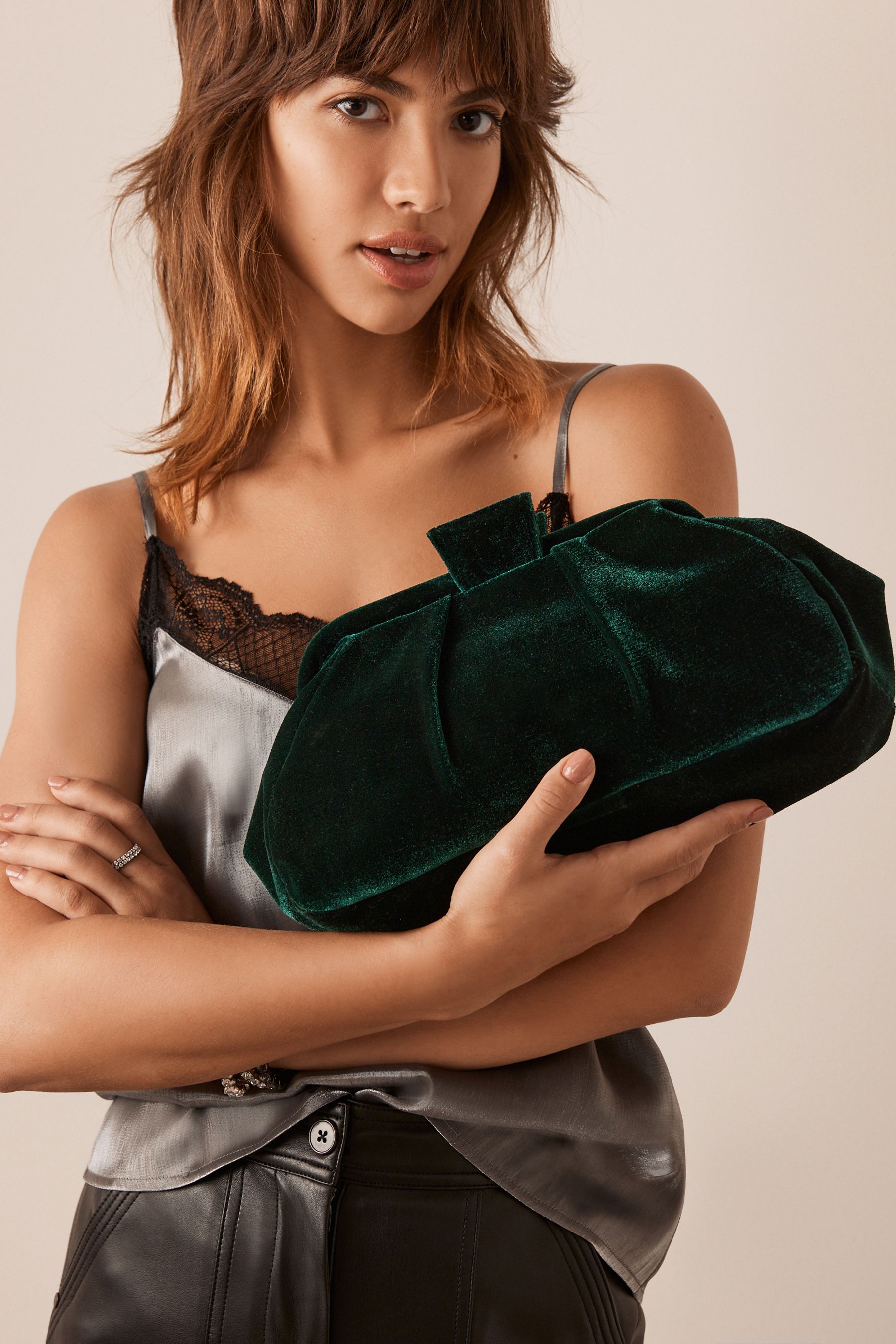 Buy Green Velvet Clutch Bag with Cross Body Chain from Next Luxembourg
