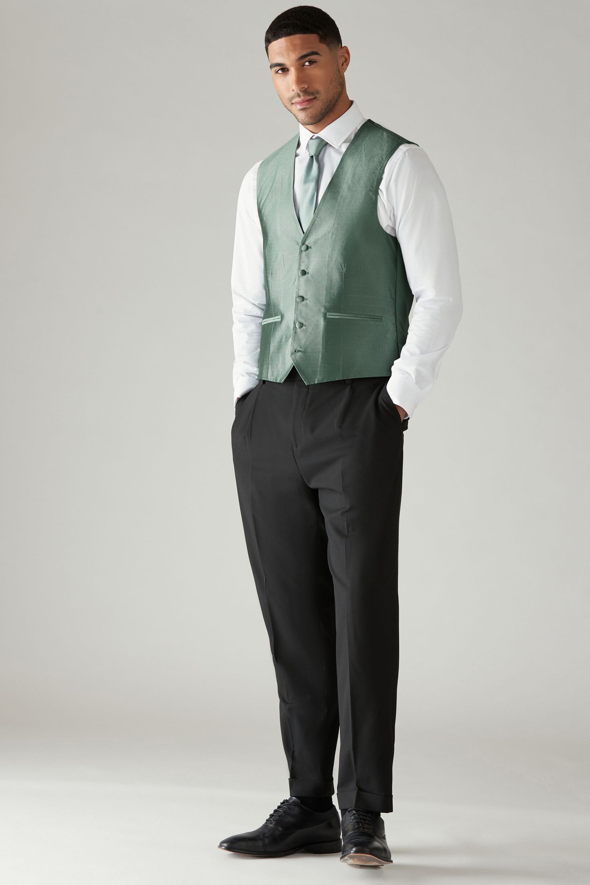 Sage Green Textured Waistcoat - Image 2 of 8