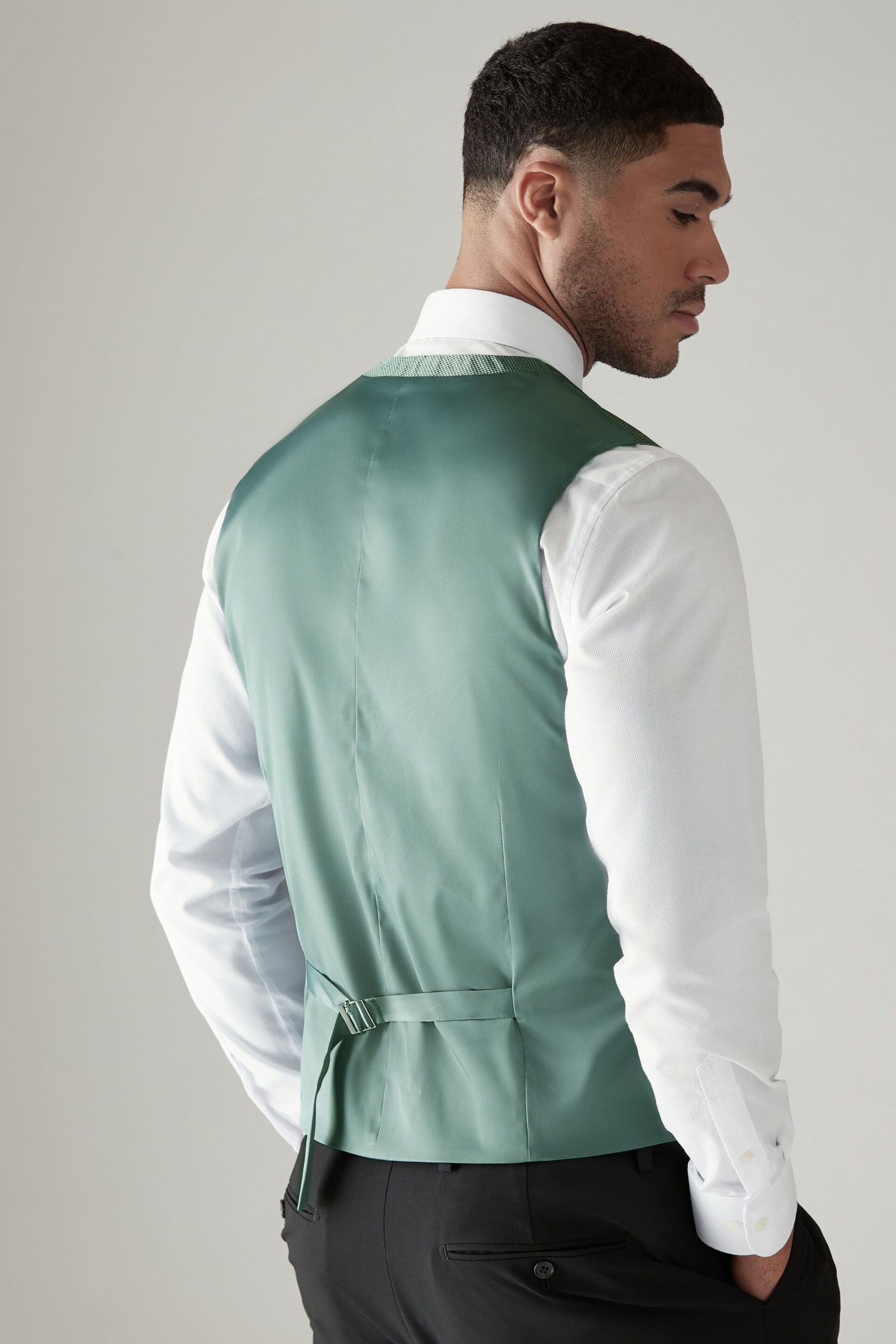 Sage Green Textured Waistcoat - Image 3 of 8