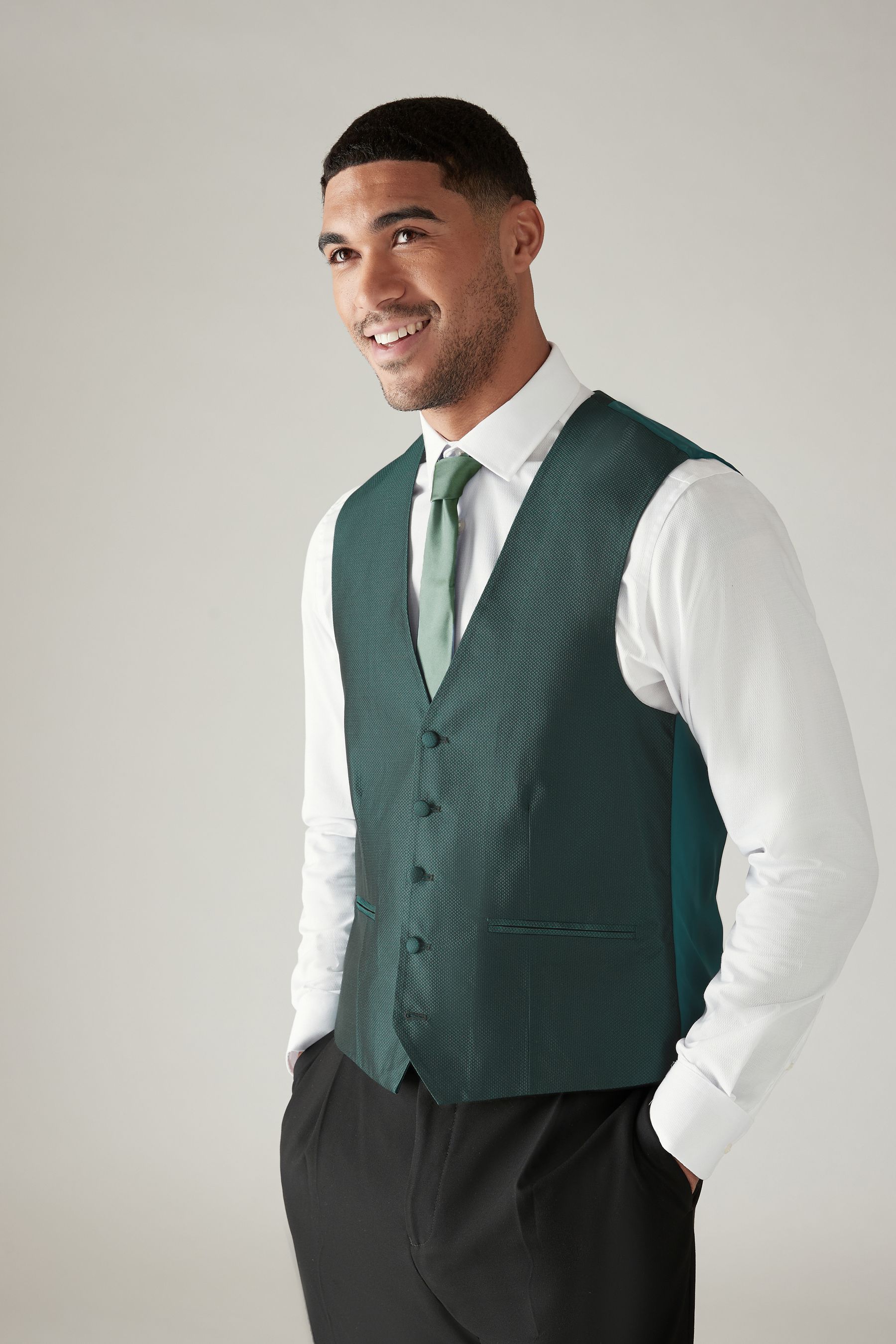 Buy Forest Green Regular Fit Textured Waistcoat from Next Luxembourg