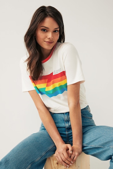 Little Bird by Jools Oliver Red Adults Short Sleeve Rainbow Stripe T-Shirt
