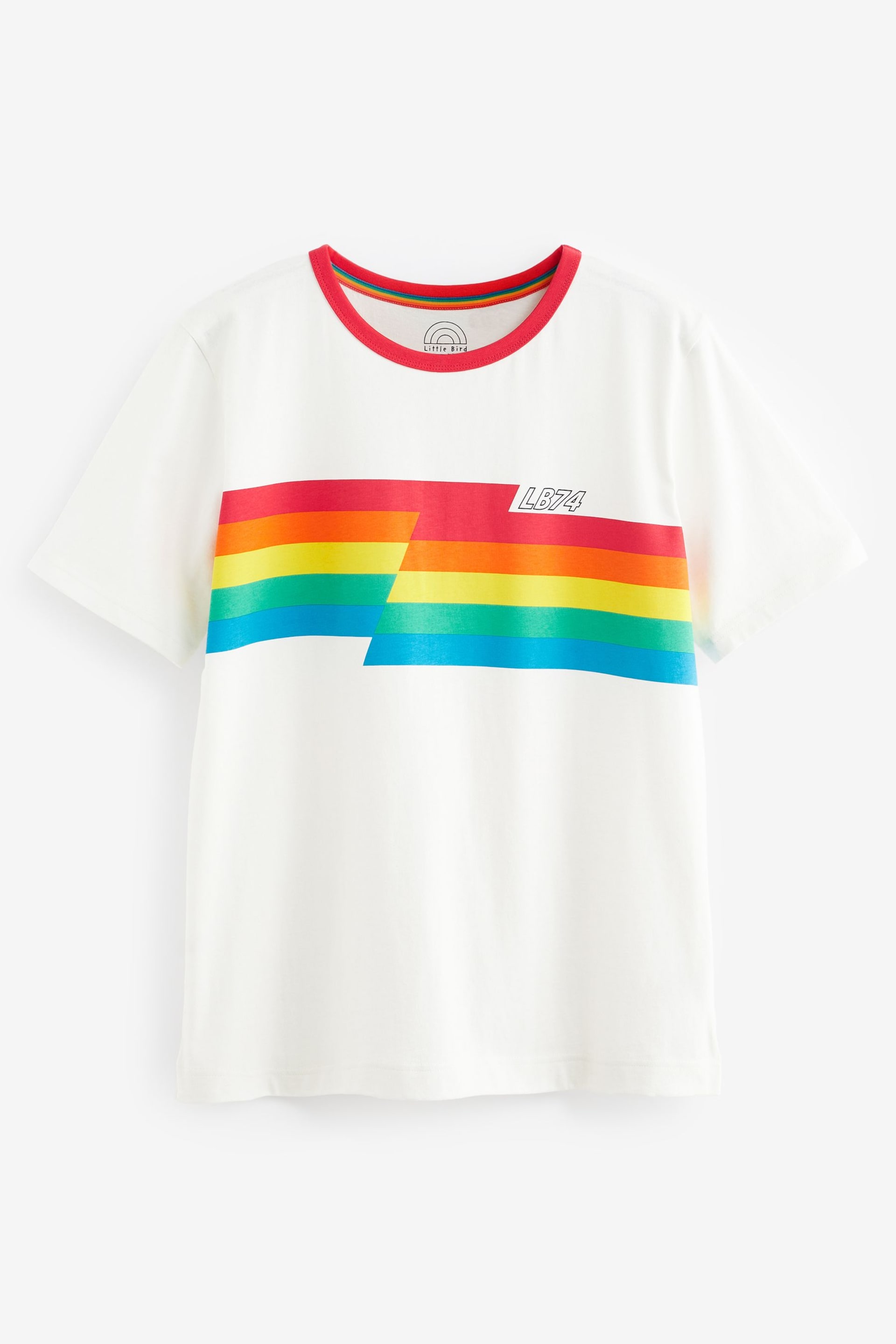 Little Bird by Jools Oliver Red Adults Short Sleeve Rainbow Stripe T-Shirt - Image 5 of 6