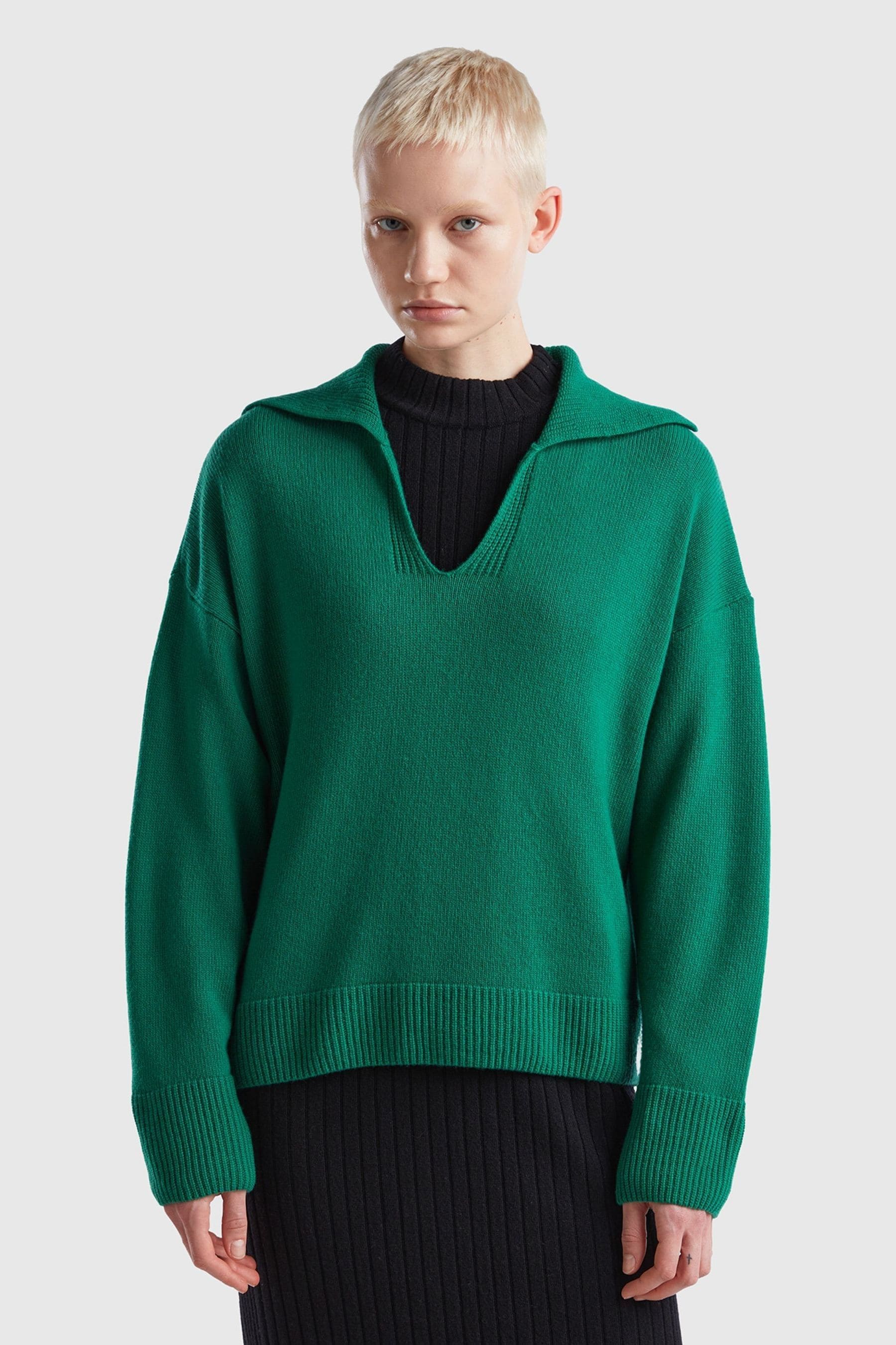 Buy Benetton Oversized Green Wool Blend Collar Jumper from Next Luxembourg