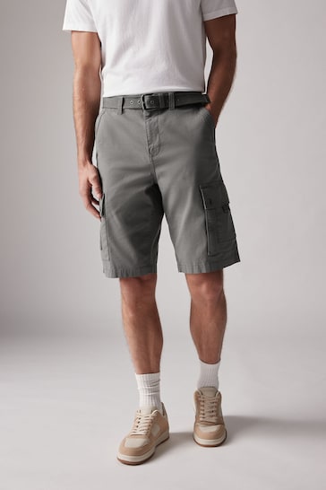 Charcoal Grey Belted Cargo Shorts