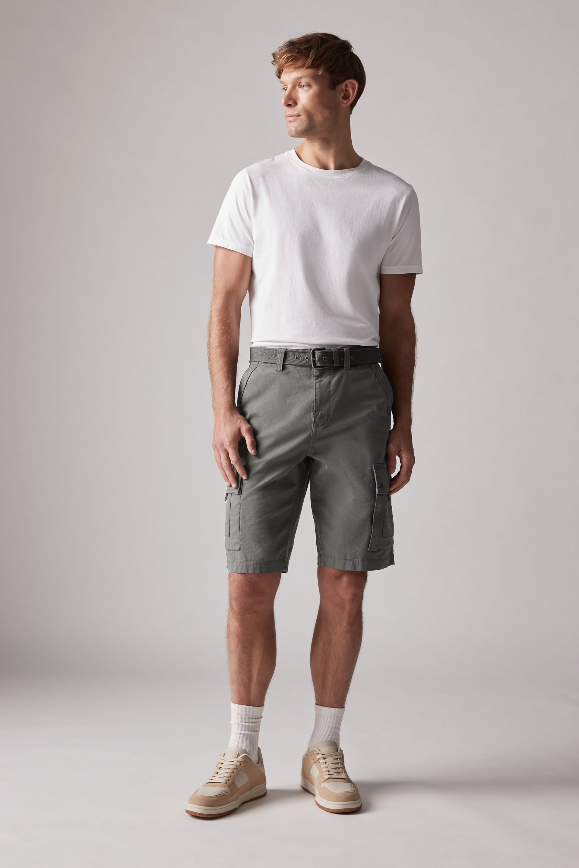 Charcoal Grey Belted Cargo Shorts - Image 2 of 12