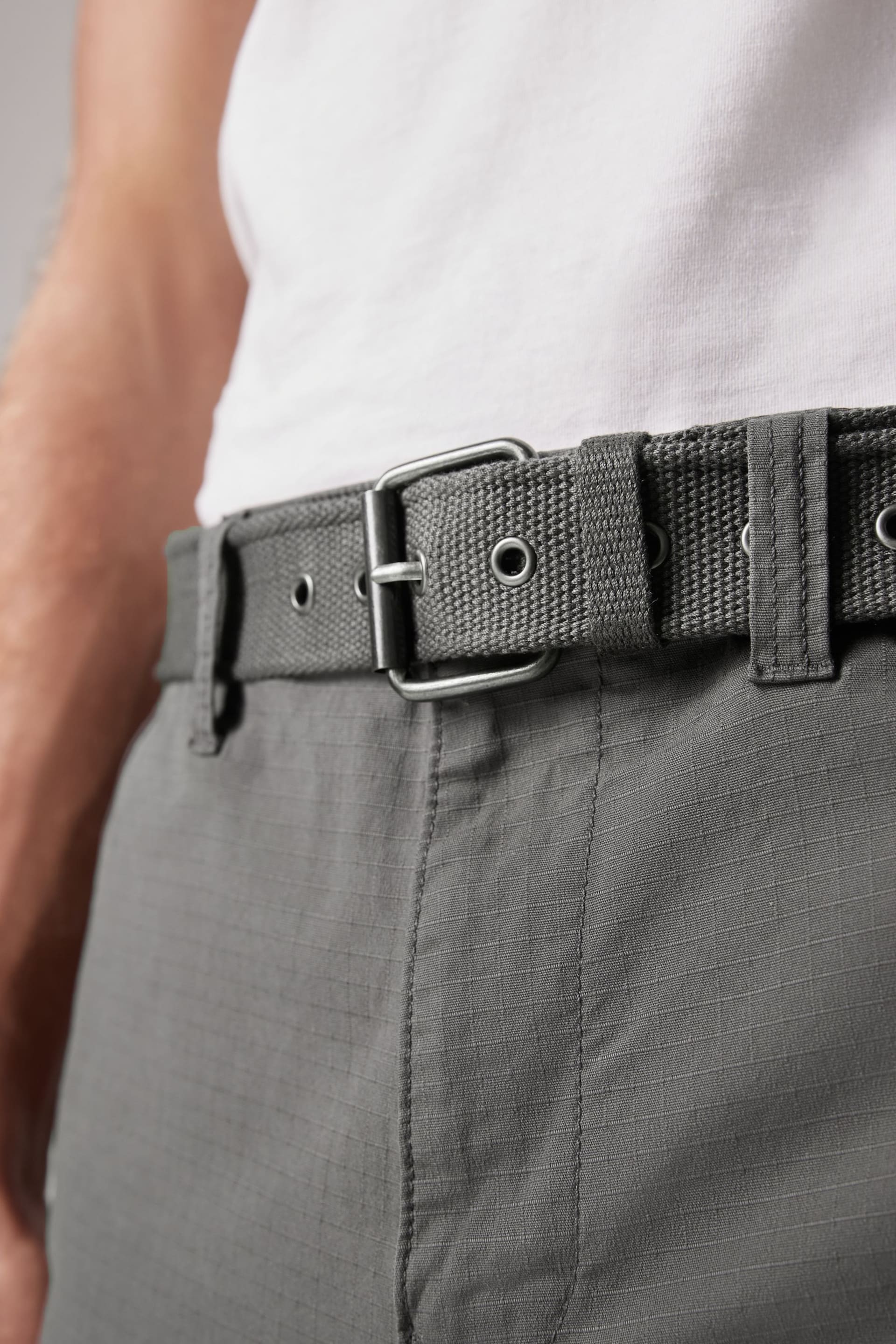 Charcoal Grey Belted Cargo Shorts - Image 4 of 12