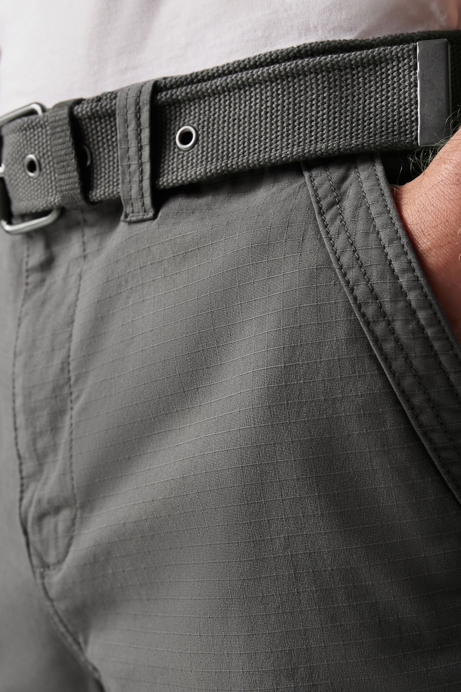 Charcoal Grey Belted Cargo Shorts - Image 6 of 12