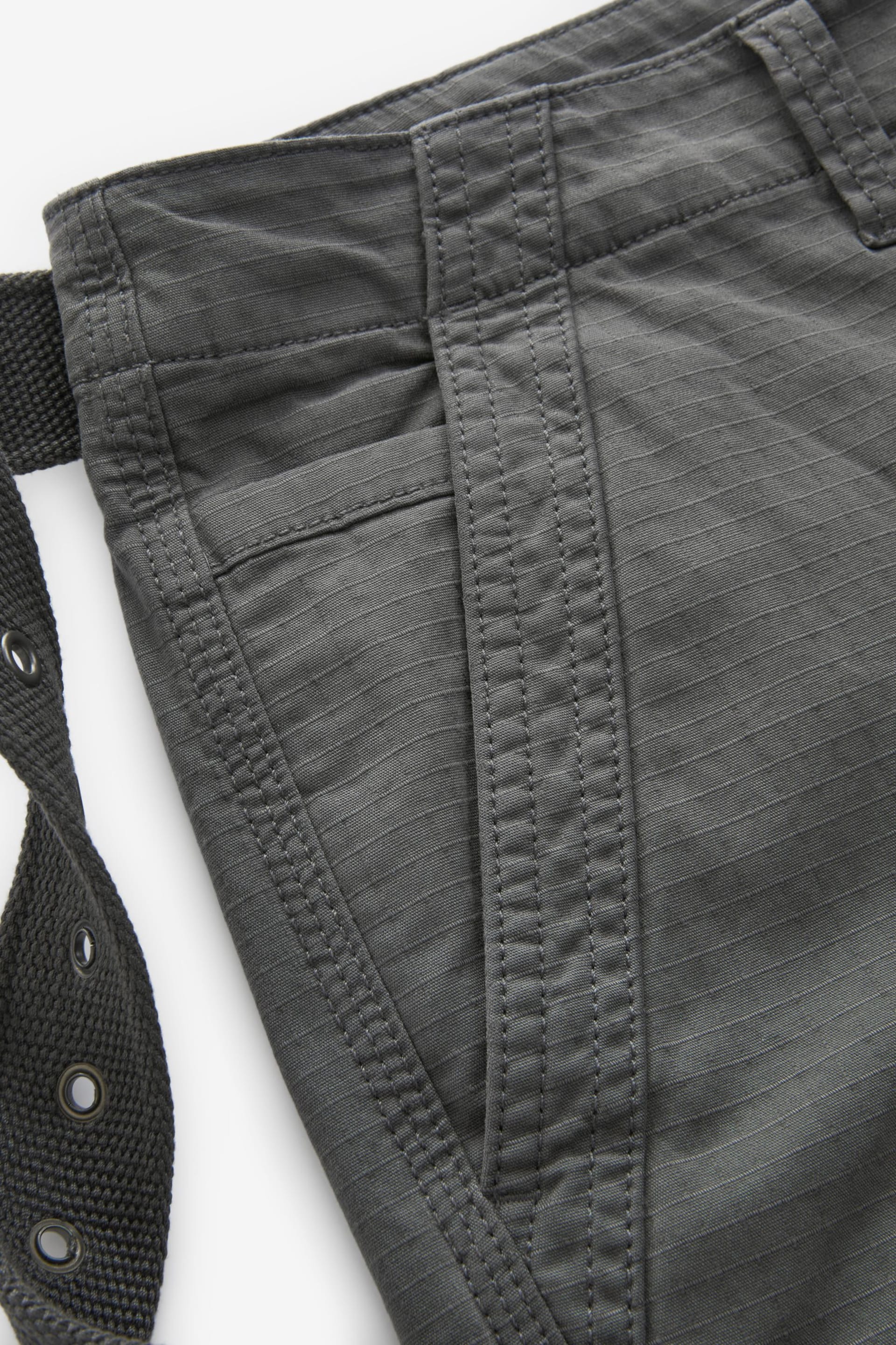 Charcoal Grey Belted Cargo Shorts - Image 9 of 12