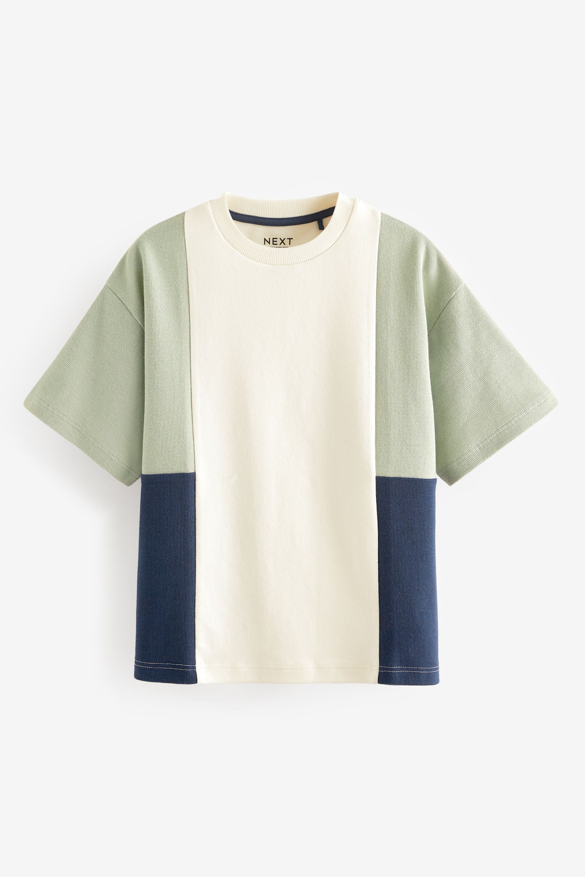 Green/ Ecru Oversized Short Sleeve Colourblock T-Shirt (3-16yrs) - Image 1 of 3