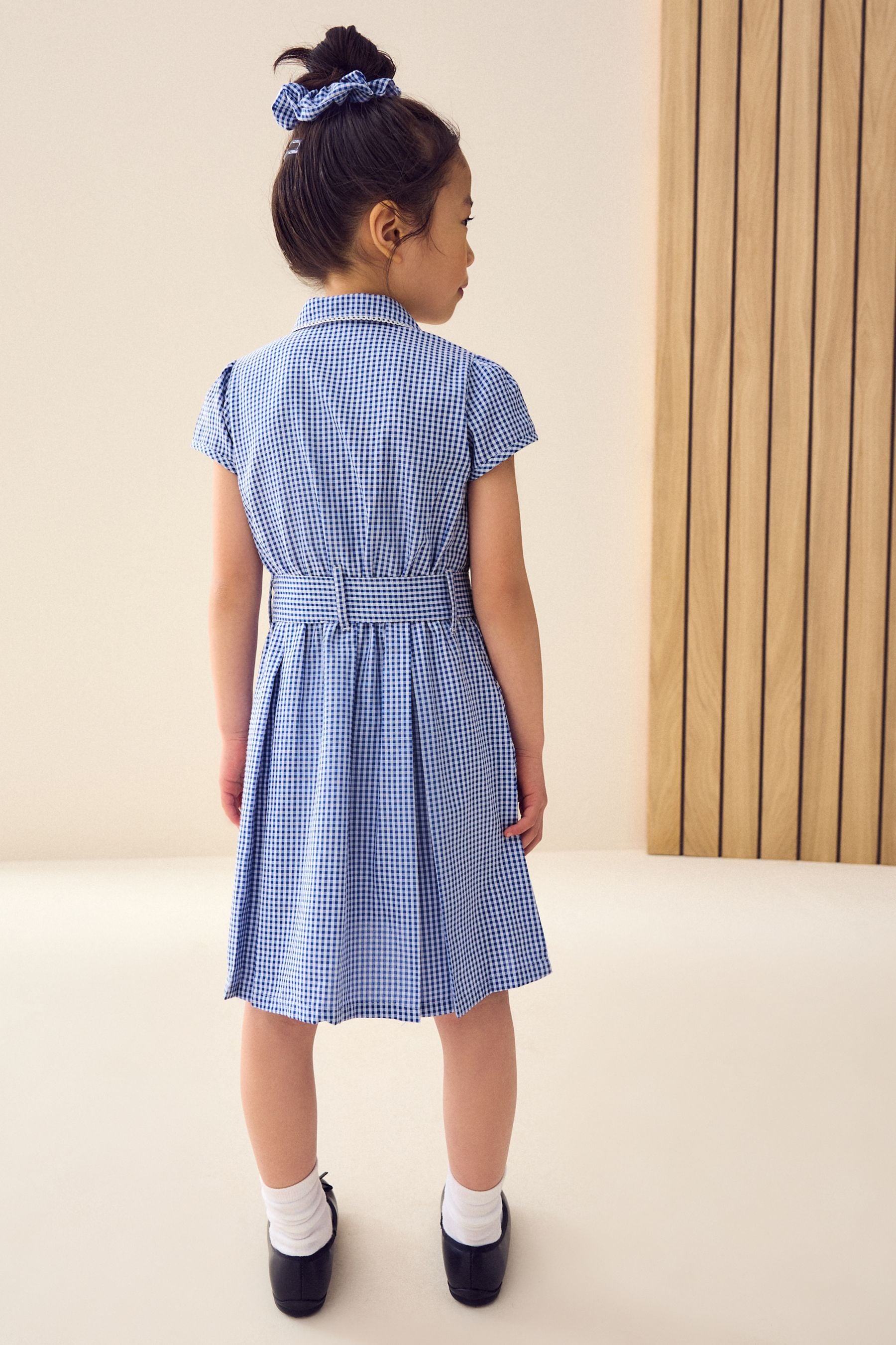 Blue white check school dress top