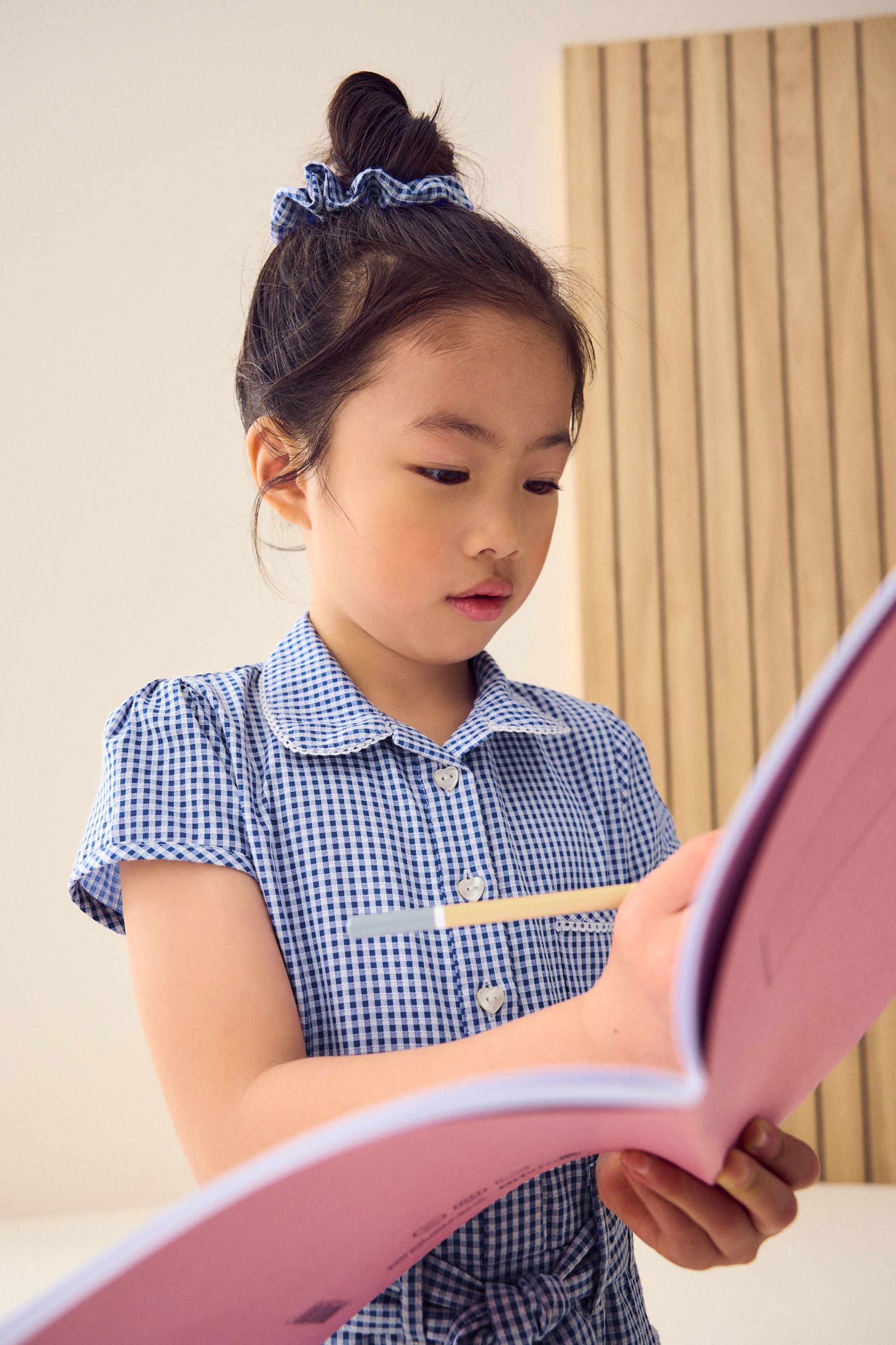 Buy Mid Blue Gingham Cotton Rich Belted School Dress With Scrunchie 3 14yrs from Next Canada