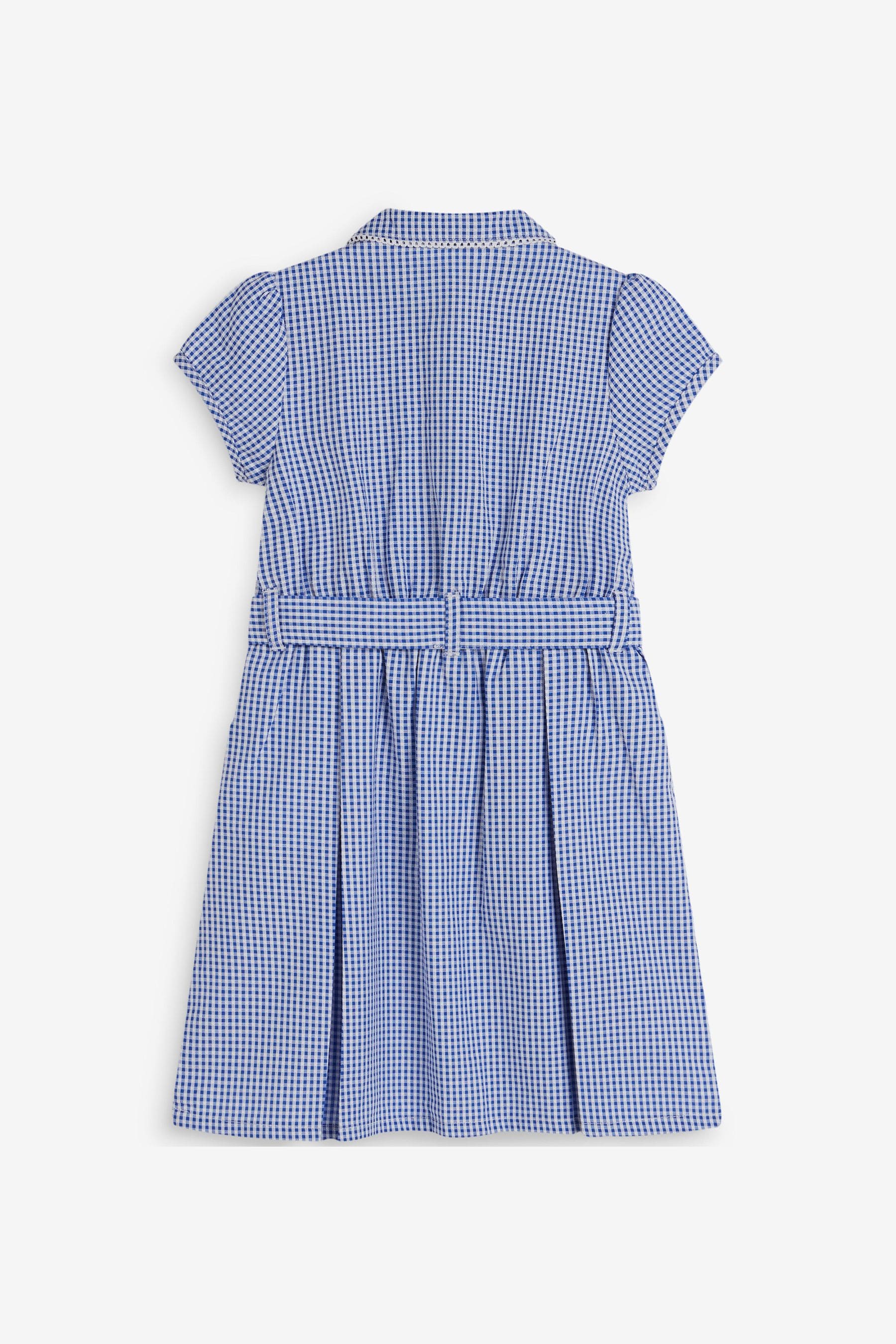 Mid Blue Gingham Cotton Rich Belted School Dress With Scrunchie 3 14yrs