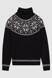 Reiss Black Abbotsford Knitted Fair Isle Roll Neck Jumper - Image 2 of 4