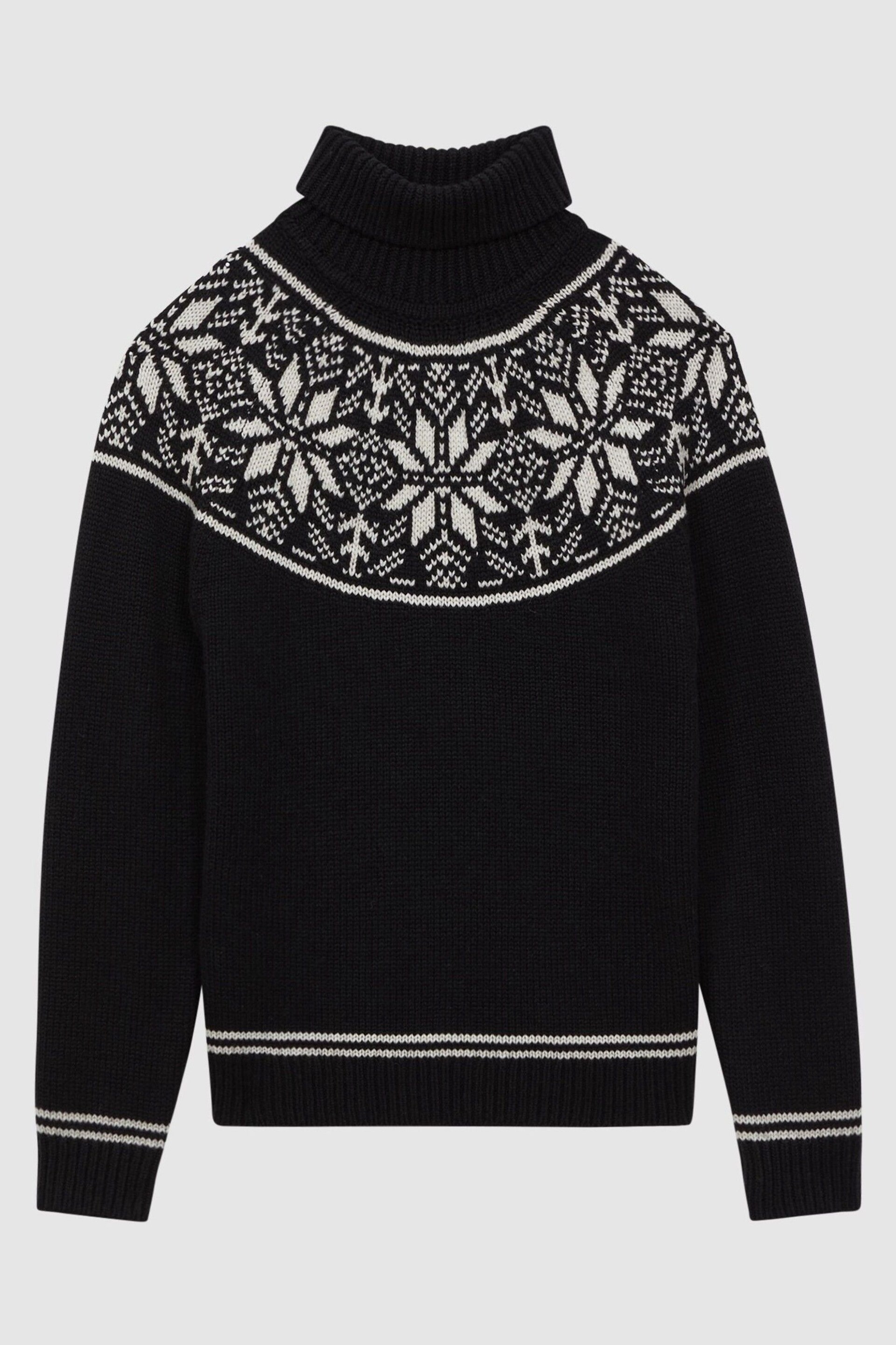 Reiss Black Abbotsford Knitted Fair Isle Roll Neck Jumper - Image 2 of 4