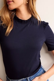 Boden Navy Supersoft Frill Detail T-Shirt - Image 4 of 5
