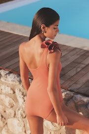 Pink Ruffle One Shoulder Tummy Shaping Control Swimsuit - Image 4 of 6