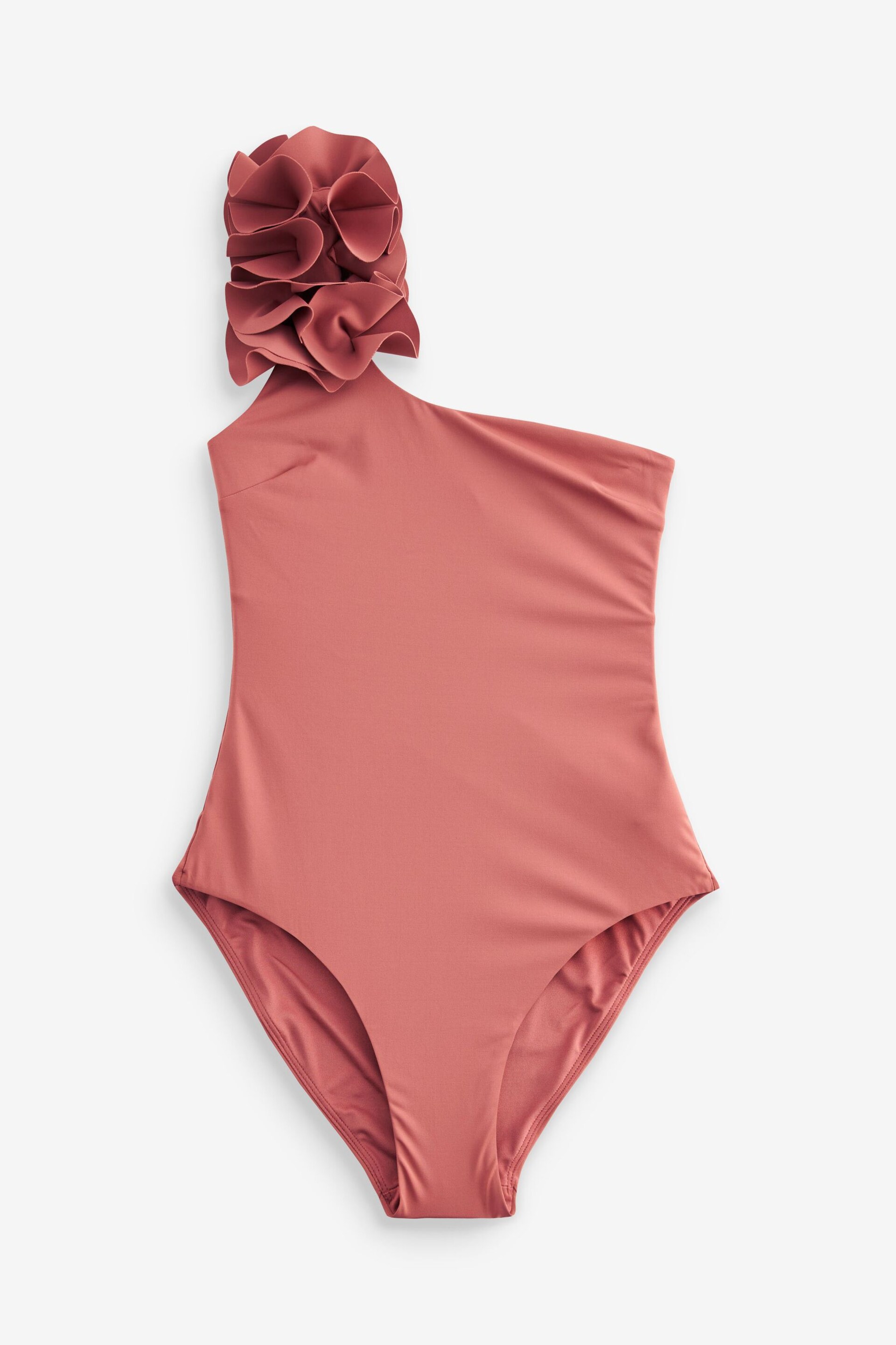 Pink Ruffle One Shoulder Tummy Shaping Control Swimsuit - Image 6 of 6