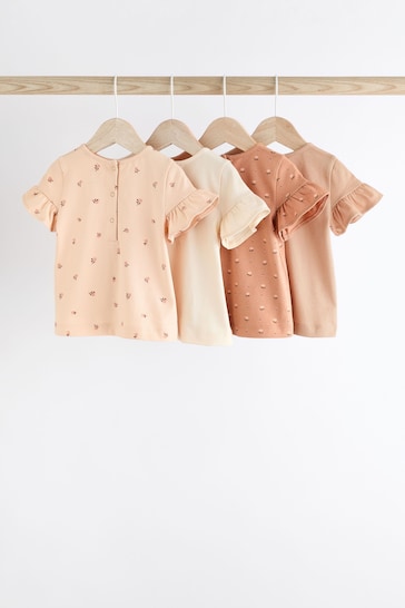 Beige/ Pink Floral Baby Short Sleeve Top 4 Pack