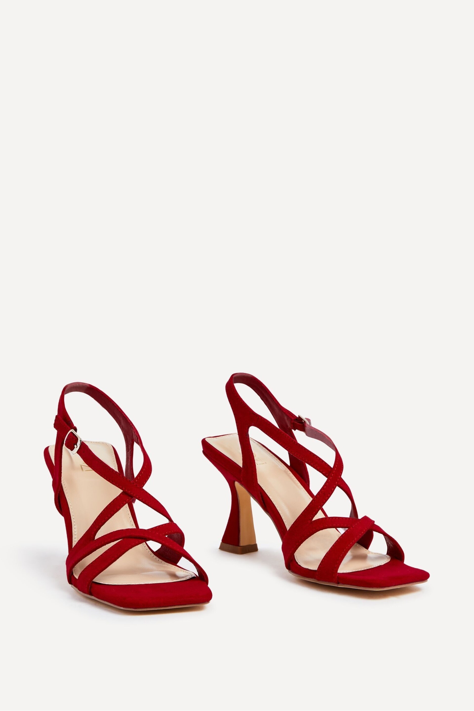 Linzi Red Liberty Open Toe Strappy Heeled Sandals With Flared Stiletto - Image 3 of 5