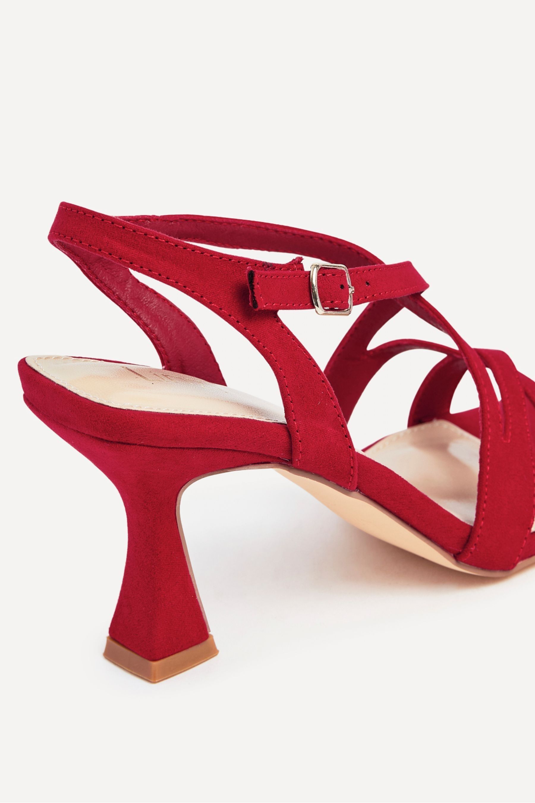 Red strappy sandals low heel hotsell