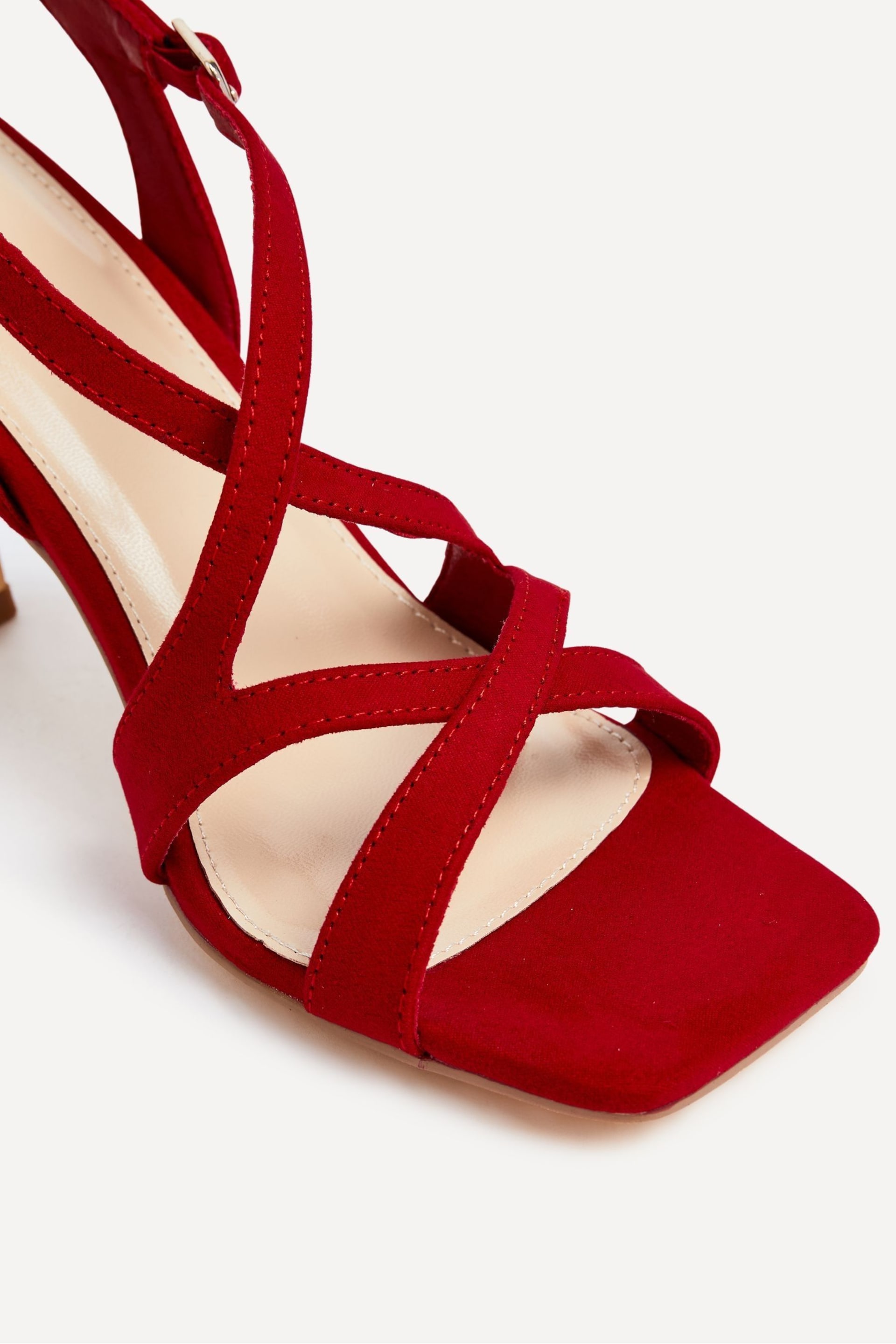 Linzi Red Liberty Open Toe Strappy Heeled Sandals With Flared Stiletto - Image 4 of 5