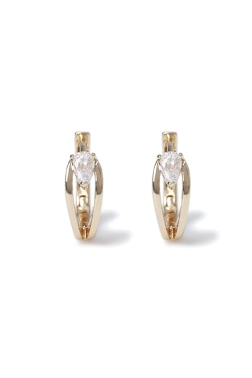 Aela Gold Tone Diamond Simulant Pear Cut Hoop Earrings