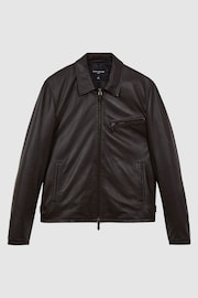 Reiss Chocolate Foster Leather Zip-Through Jacket - Image 2 of 8