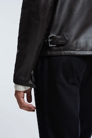 Reiss Chocolate Foster Leather Zip-Through Jacket - Image 4 of 8