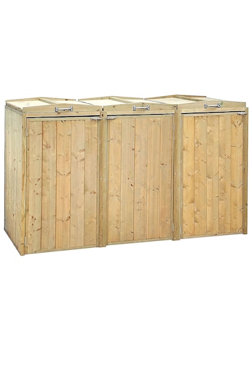 Charles Bentley Natural Garden Premium Wooden Triple Bin Store with Recycling Unit