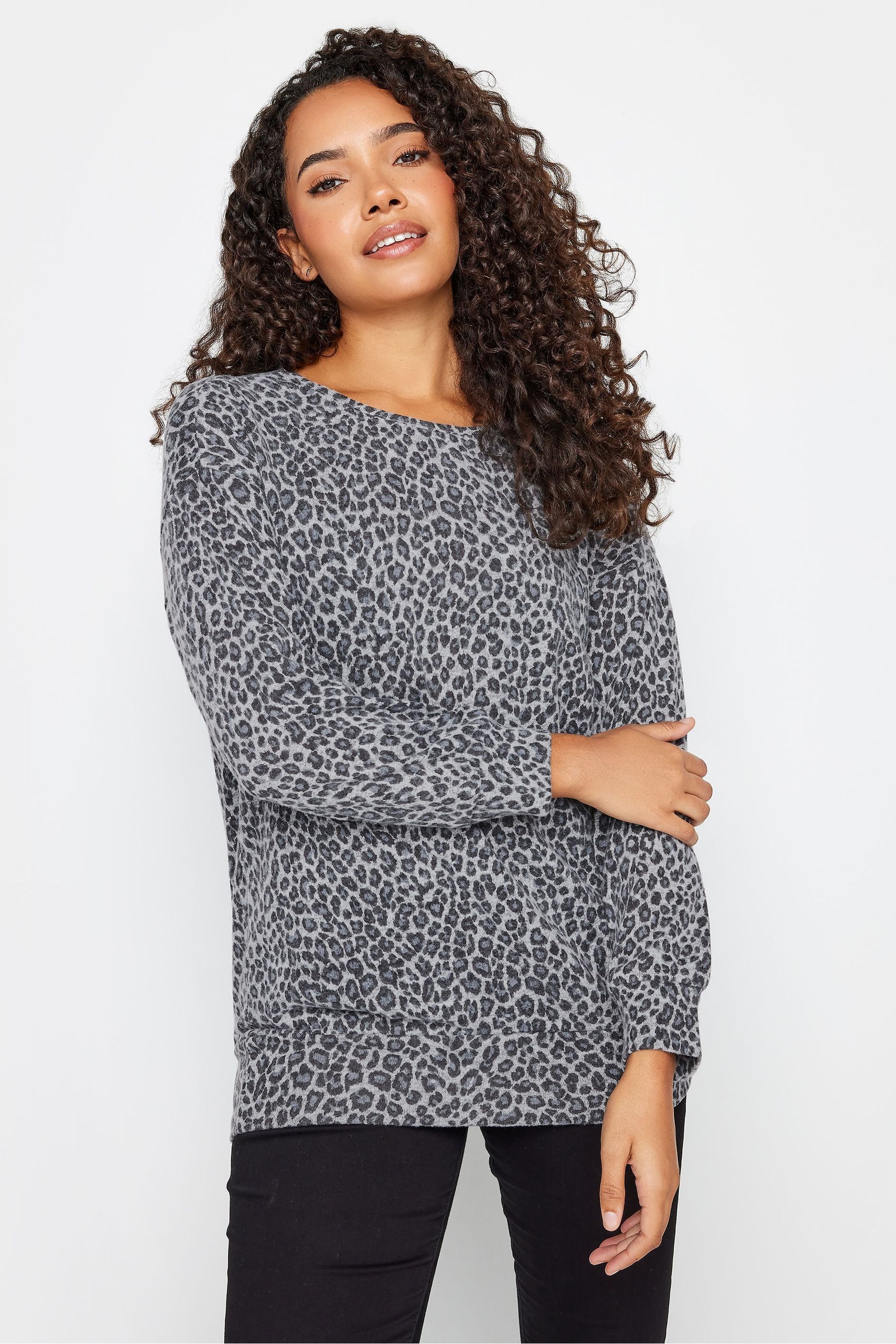 Grey leopard print jumper deals