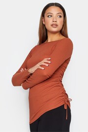 Long Tall Sally Brown Textured Ruched Side Top - Image 1 of 4