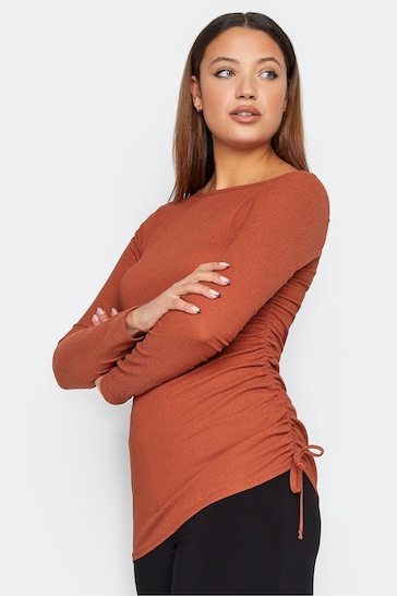 Long Tall Sally Brown Textured Ruched Side Top