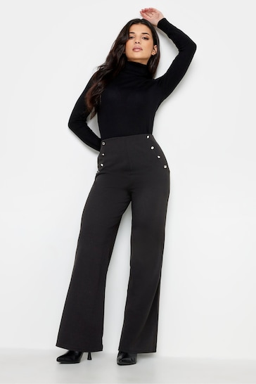 PixieGirl Petite Black/Chrome Button Detailed Wide Leg Trousers